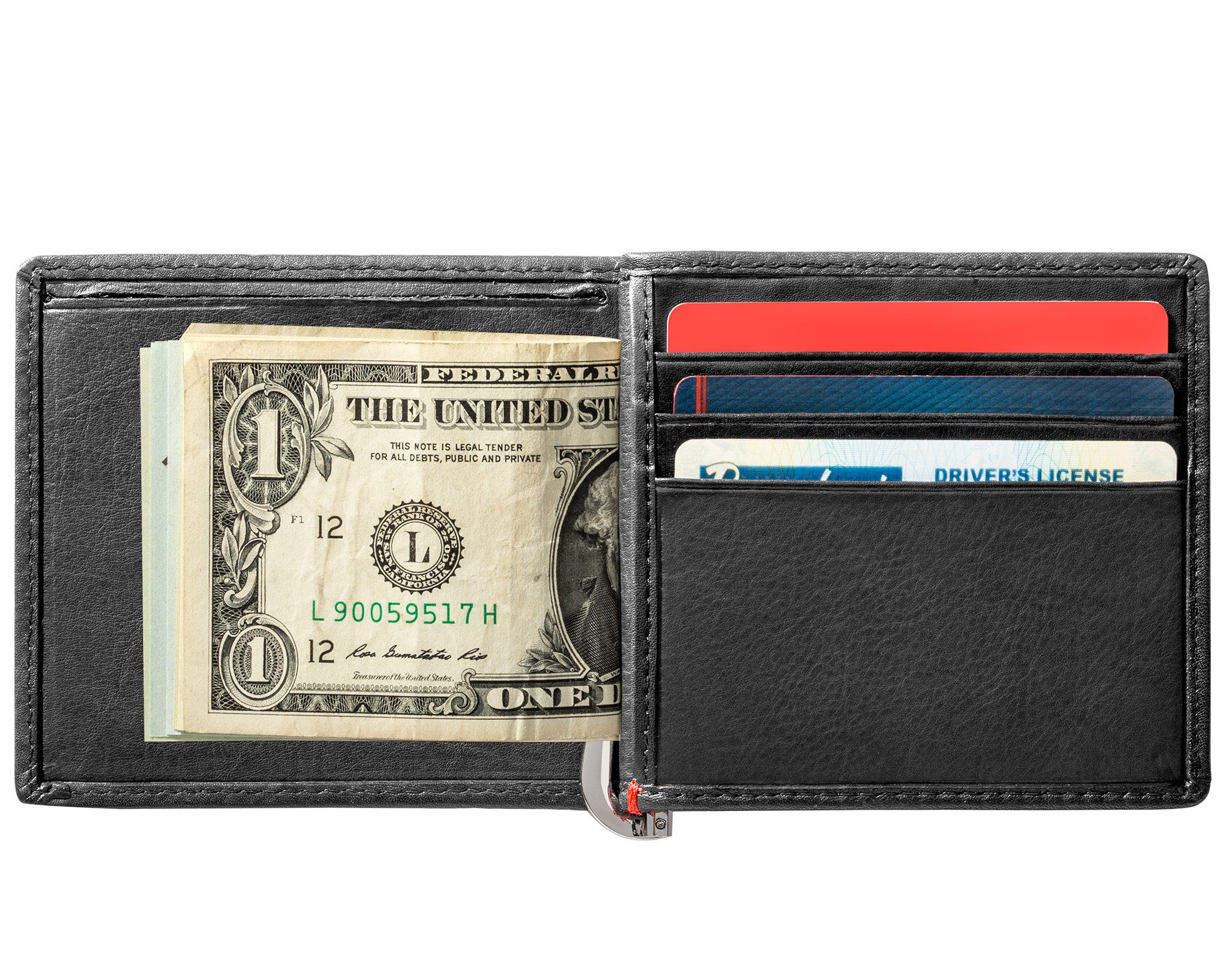 Black Leather Wallet- Skull Metal Plate Design