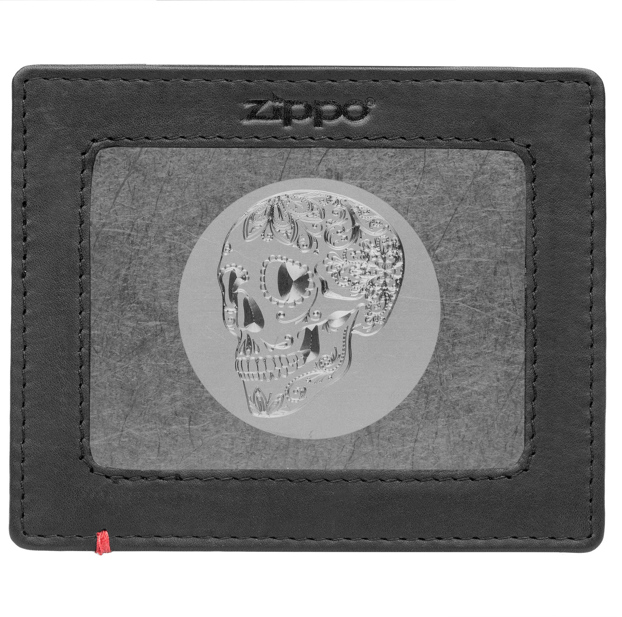 Black Leather Wallet- Skull Metal Plate Design