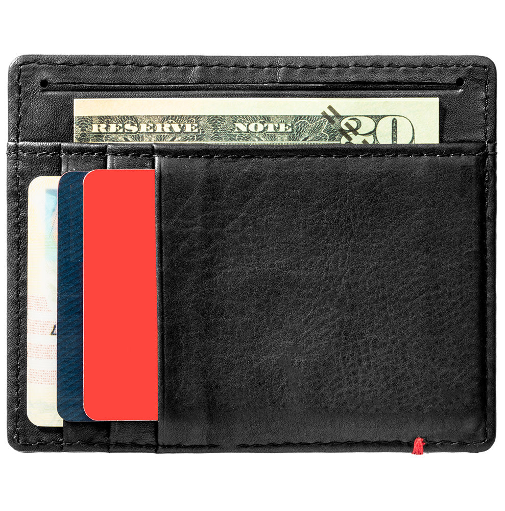 Black Leather Wallet- Spade Metal Plate Design