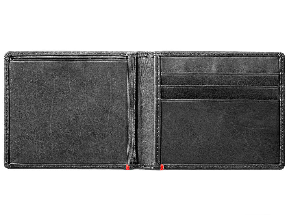 Black Leather Wallet- Spade Metal Plate Design