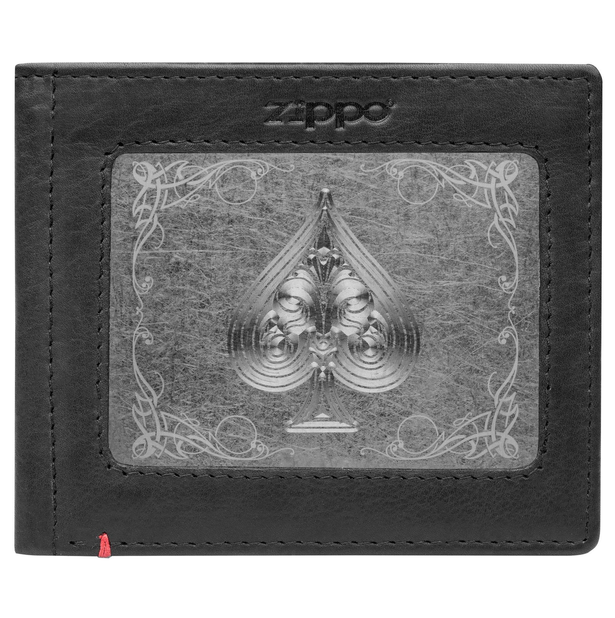 Black Leather Wallet- Spade Metal Plate Design