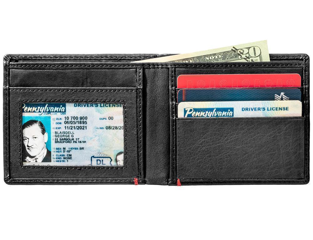 Black Leather Wallet- Spade Metal Plate Design