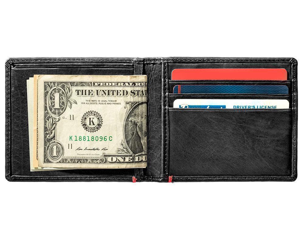 Black Leather Wallet- Spade Skull Metal Plate Design