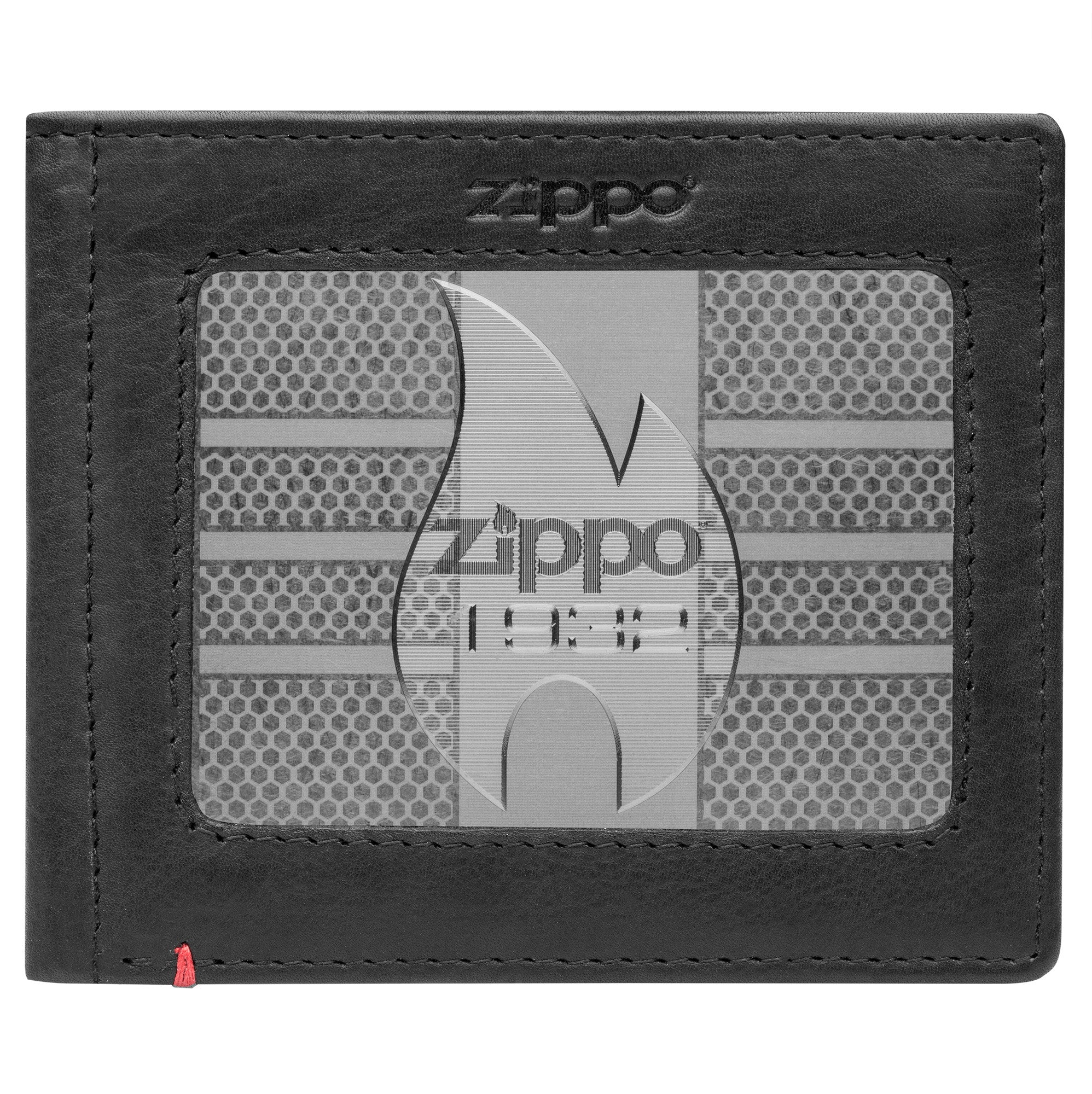 Black Leather Wallet- Zippo 1932 Metal Plate Design