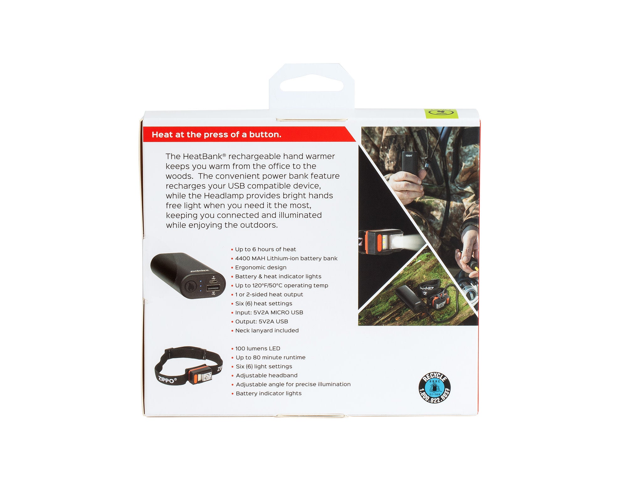 Black HeatBank® 6 Rechargeable Hand Warmer and Headlamp Gift Set