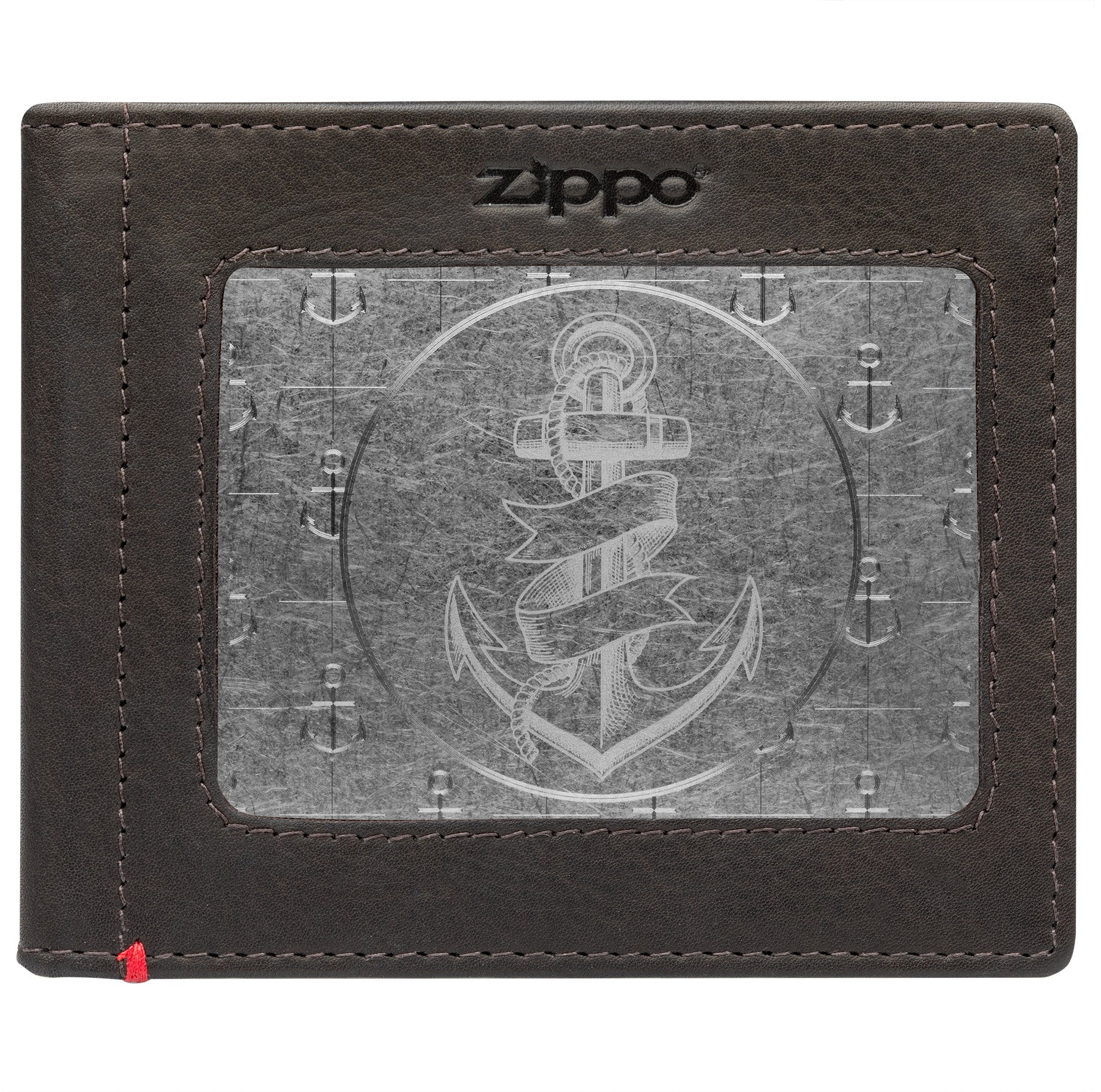 Mocha Leather Wallet- Anchor Metal Plate Design