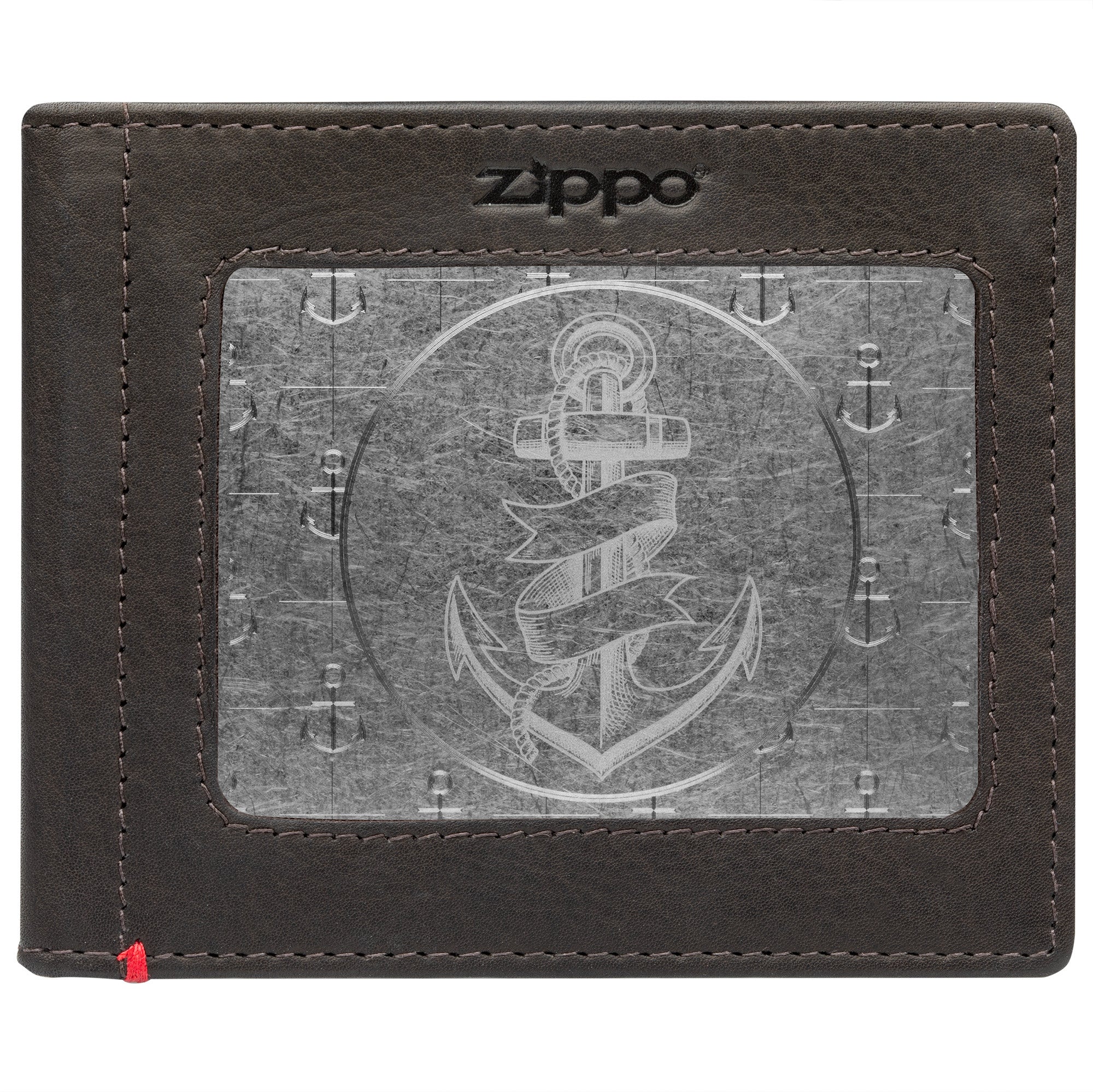 Mocha Leather Wallet- Anchor Metal Plate Design