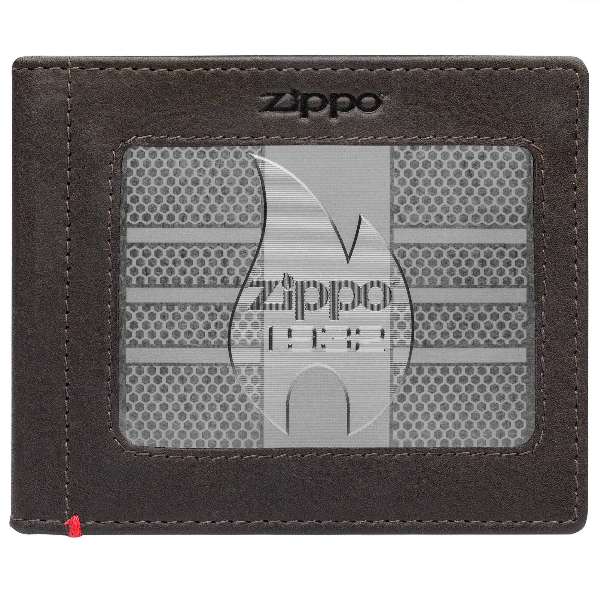 Mocha Leather Wallet- Zippo 1932 Metal Plate Design
