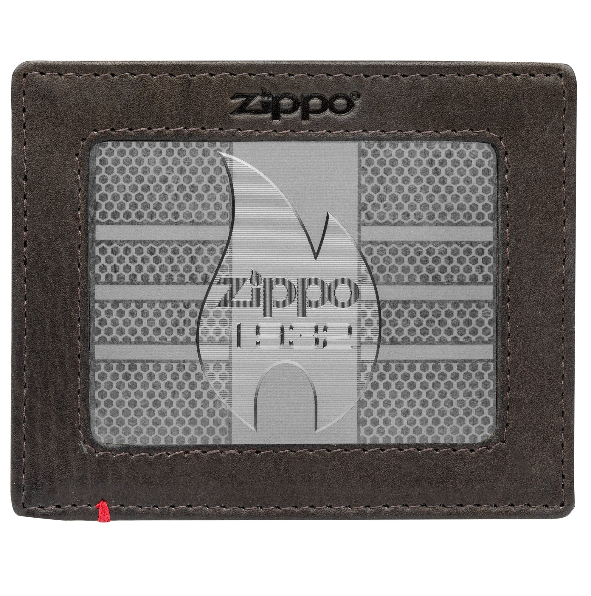 Mocha Leather Wallet- Zippo 1932 Metal Plate Design
