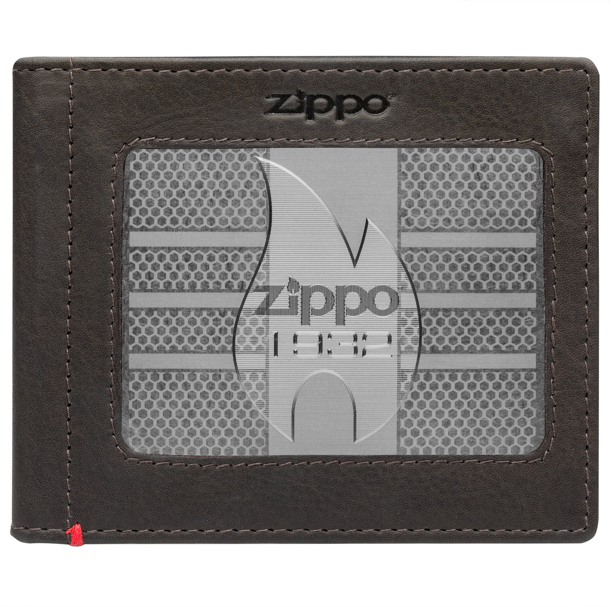 Mocha Leather Wallet- Zippo 1932 Metal Plate Design