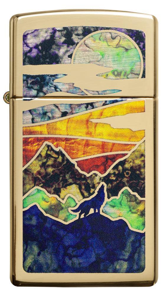 Slim® High Polish Brass Howling Wolf