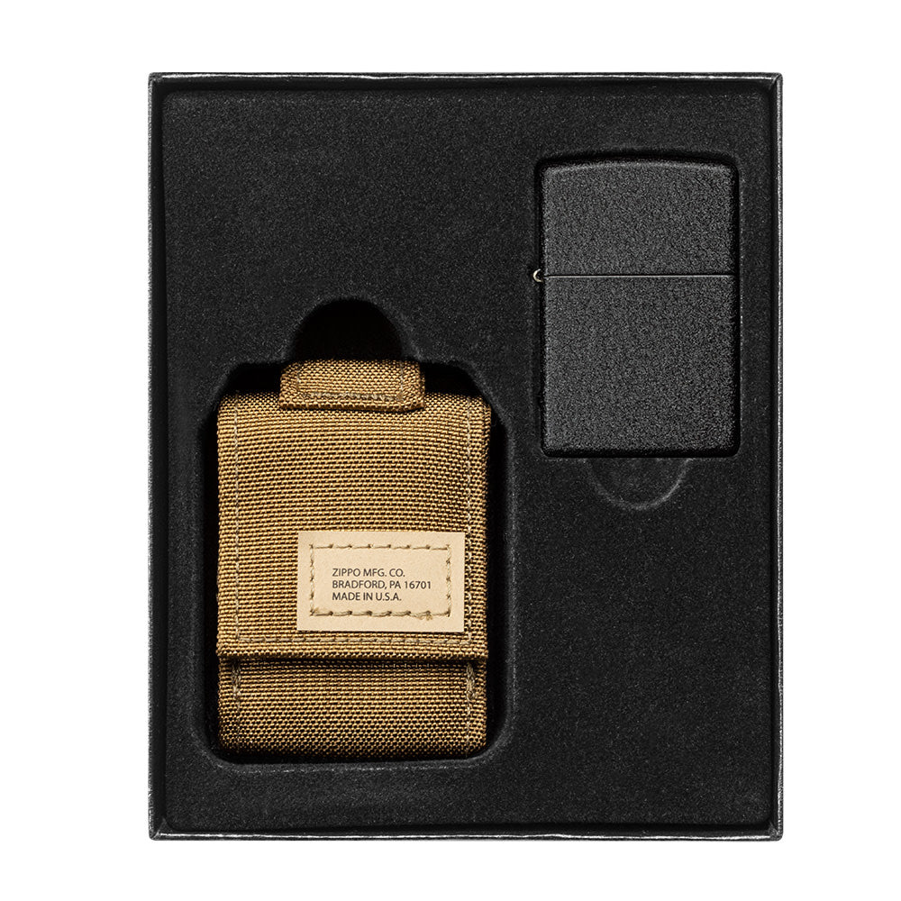 Tactical Pouch and Black Crackle® Windproof Lighter Gift Set