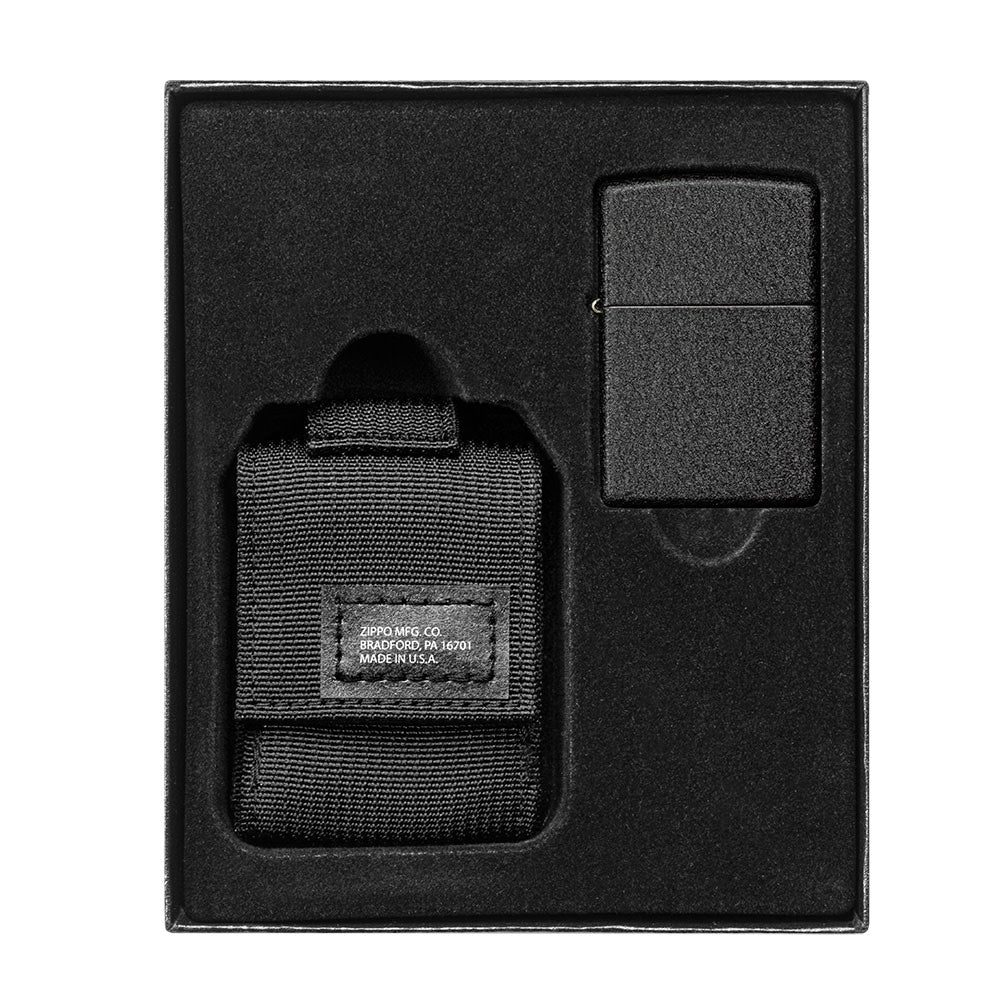 Tactical Pouch and Black Crackle® Windproof Lighter Gift Set